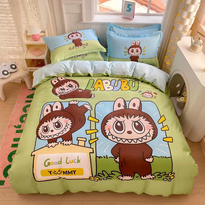 Labubu Bedding Set – 2–3 Piece Microfibre Duvet Cover Set | Cute Bedroom Décor for Kids, Teens & Adults Multicolor B