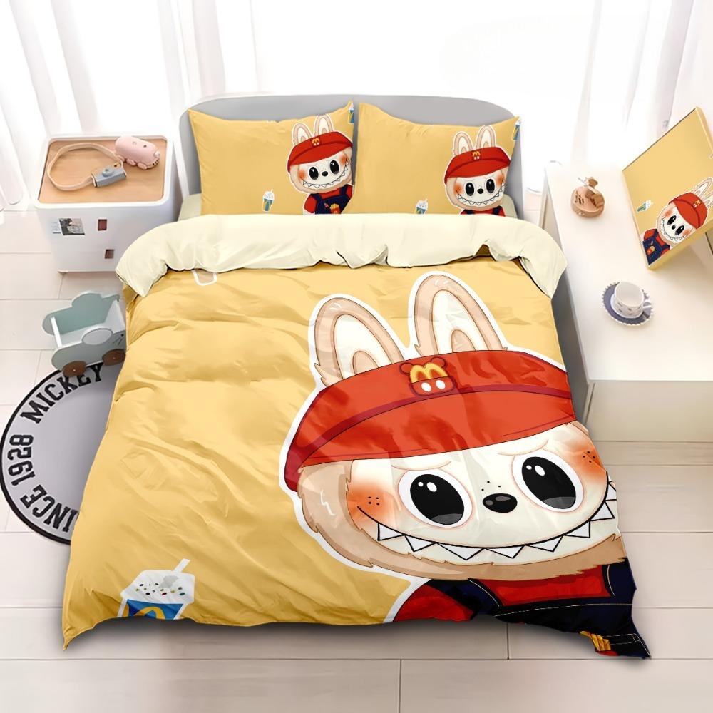 Labubu Bedding Set – 2–3 Piece Microfibre Duvet Cover Set | Cute Bedroom Décor for Kids, Teens & Adults Multicolor F