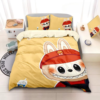 Labubu Bedding Set – 2–3 Piece Microfibre Duvet Cover Set | Cute Bedroom Décor for Kids, Teens & Adults Multicolor F