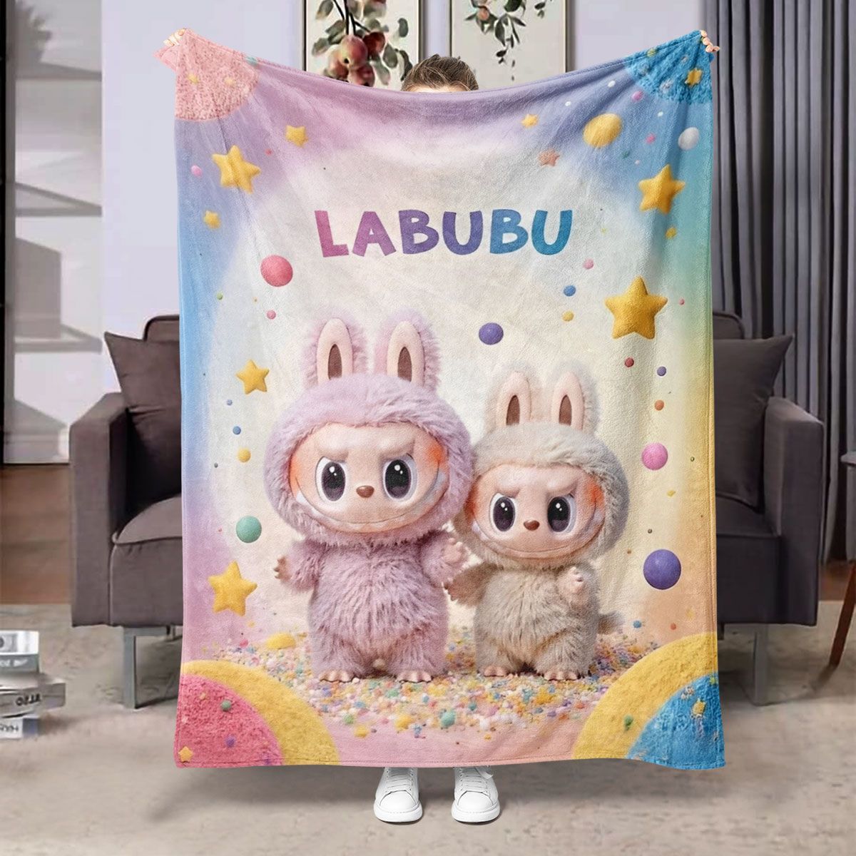 Labubu Flannel Blanket – Cozy All-season Nap Throw | Soft Plushie Pairing Multicolor B