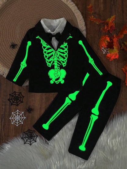 Baby/Toddler Glow-in-the-Dark Skeleton Gentleman – 2pc Halloween Blazer & Pants Set (Age 6M-3 YRS)