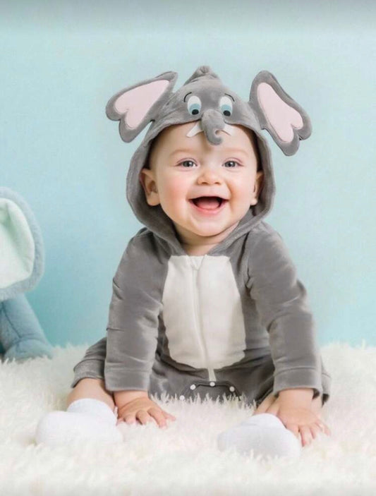 Baby Elephant Halloween Costume – Plush Animal Outfit for Babies (Age Newborn-9M) Grey