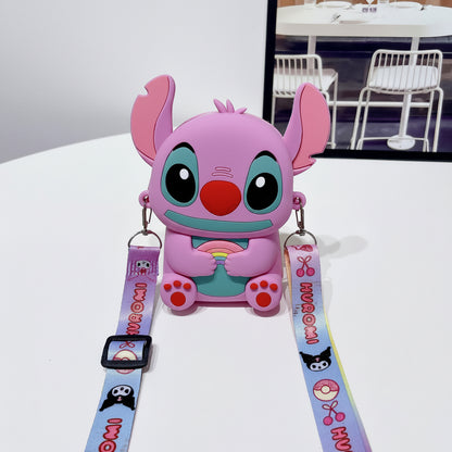Stitch Silicone Kids Wallet | Cute Crossbody Coin Bag • Cartoon Shoulder Purse for Children Pink
