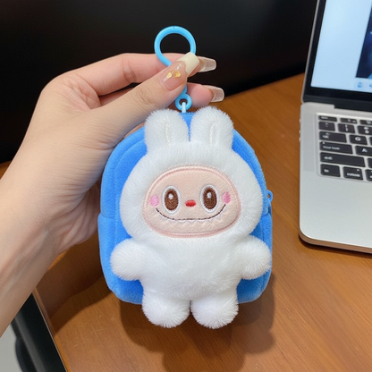 Labubu The Monsters – Plush Backpack Coin Purse | Mini Zipper Pouch White