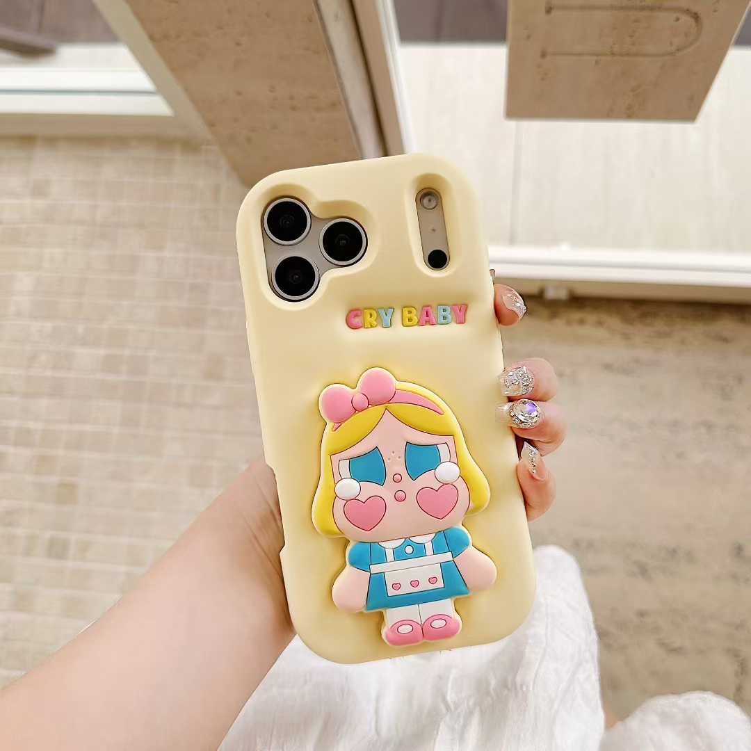 POP MART CRYBABY Shiny Shiny Series Phone Case – Glossy Character Design | Soft TPU | iPhone Compatible Yellow
