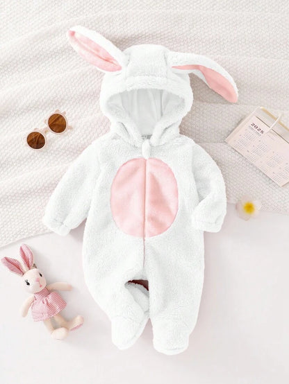 Baby Fleece Hooded Rabbit Romper – 3D Bunny Ears | Long Sleeve & Pants Set (Age Newborn-24M)