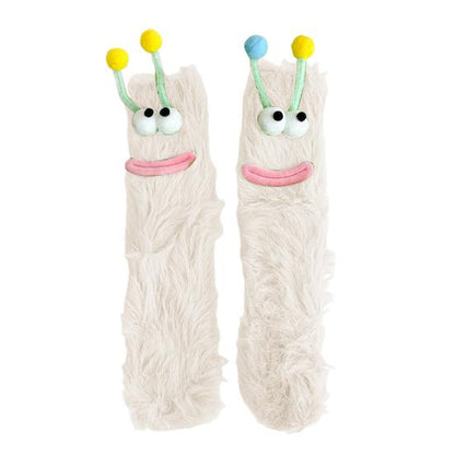 Funny Big-Eye Animal Cartoon Socks – Thick Fuzzy Plush White