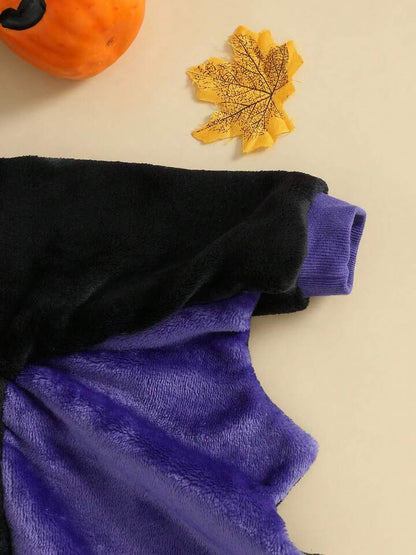 Kids Bat Halloween Costume Jumpsuit – Long Sleeve Hooded Cosplay with Patchwork Wings & Zipper Closure (Age 6M-6 YRS)