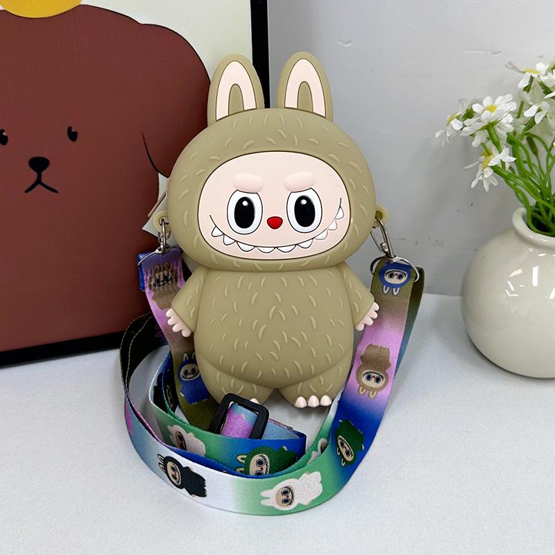Labubu Macaron Mini Messenger Bag – Soft Silicone Coin Purse Brown