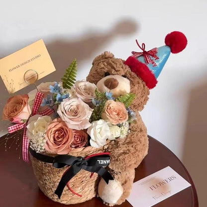 Birthday Scented Soap Flower Bear Bouquet - Gift for Girlfriend or Best Friend Khaki