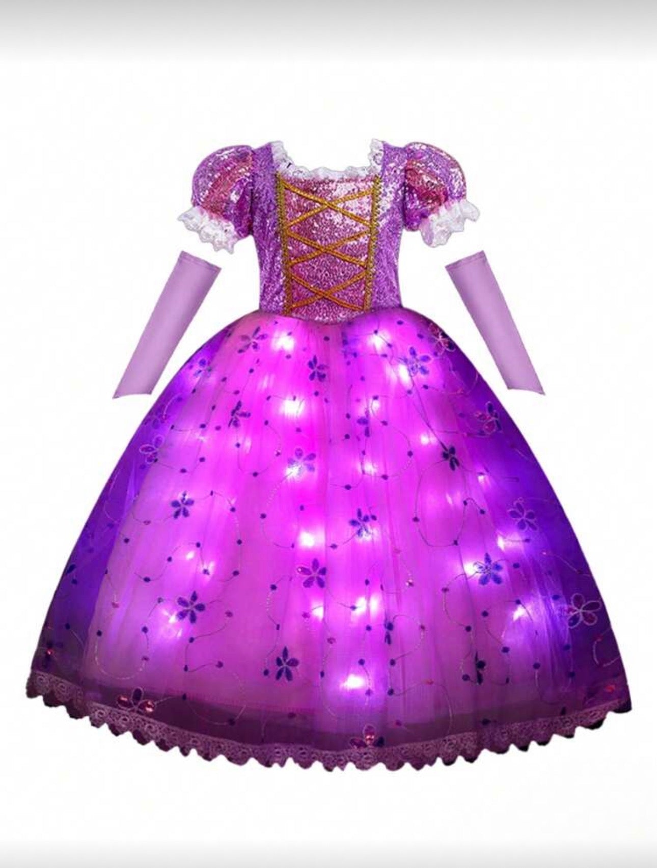 Girls Light-Up Princess Dress for Girls – Sleeved Halloween Cosplay Costume (Age 3Y-10Y)