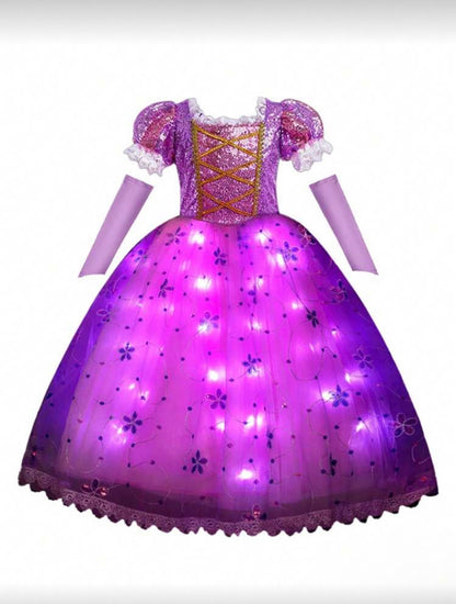 Girls Light-Up Princess Dress for Girls – Sleeved Halloween Cosplay Costume (Age 3Y-10Y)