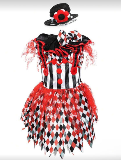 Girls Clown Costume Dress – Halloween Fancy Dress (Age 4-13 YRS) Red