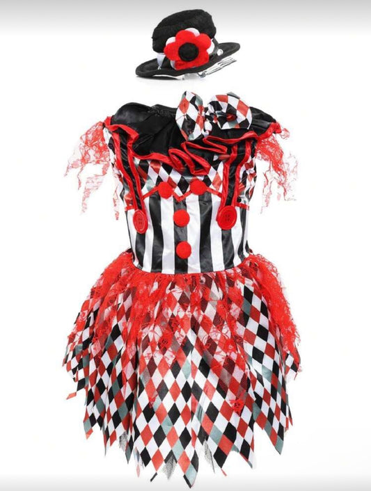 Girls Clown Costume Dress – Halloween Fancy Dress (Age 4-13 YRS) Red