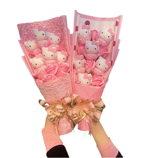 Hello Kitty Plush Teddy Flower Gift Bouquet – Sanrio-Inspired Celebration Arrangement