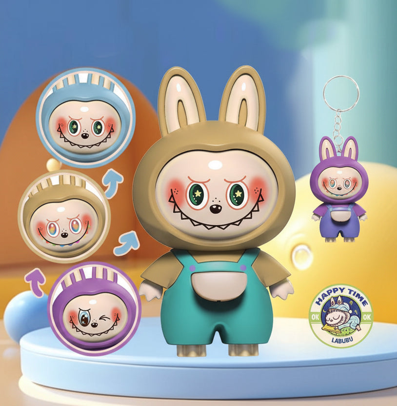 Labubu Face‑Changing 3D Bag Charm | Press‑to‑Change Expressions | Cute Keychain Toy Green