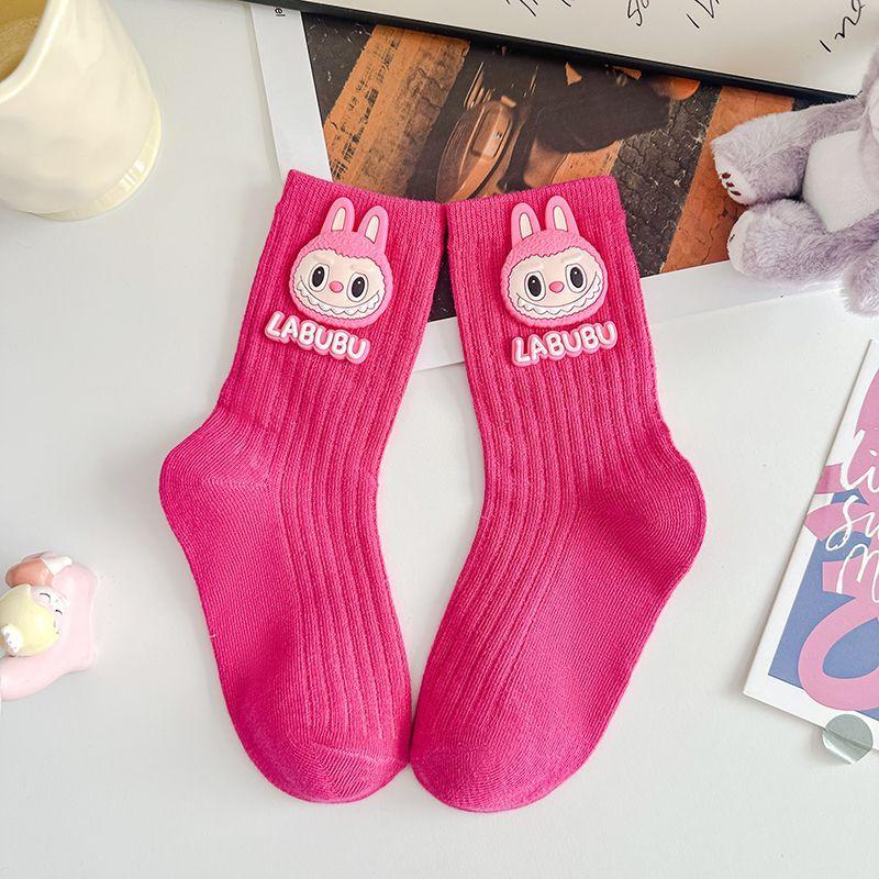Labubu Cotton Mid-Calf Kids Socks – Soft Character Socks Pink