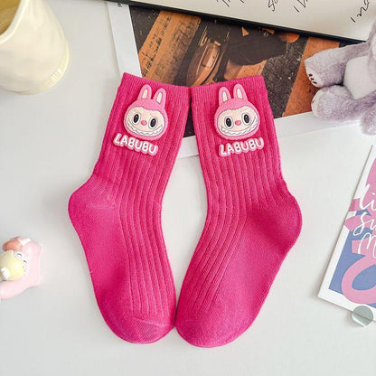 Labubu Cotton Mid-Calf Kids Socks – Soft Character Socks Pink