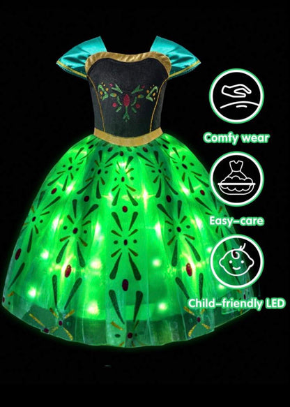 Girls Floral Print LED Princess Dress – Light-Up Cosplay Outfit with Sleeves - Halloween Costume (Age 3-9 YRS)