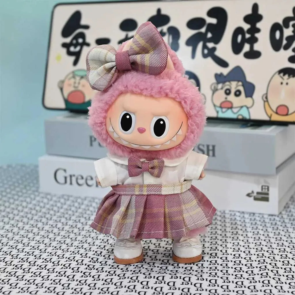 Luxury Clothes Set for 17cm Labubu Doll | Bow Headband & Accessory Outfit Light Green