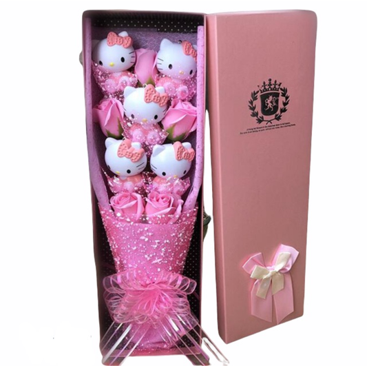 Hello Kitty Figurines Flower Gift Bouquet – Sanrio-Inspired Keepsake Arrangement With Gift Box Pink
