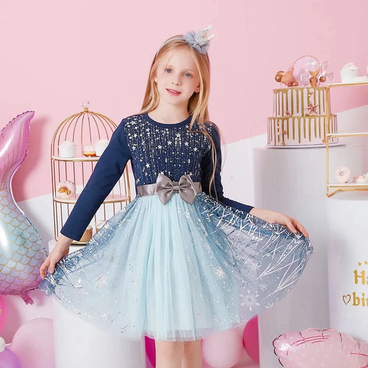 Girls Navy Blue Sequin Tulle Dress (Age 3-10YRS) Navy