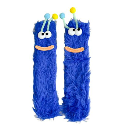Funny Big-Eye Animal Cartoon Socks – Thick Fuzzy Plush Blue