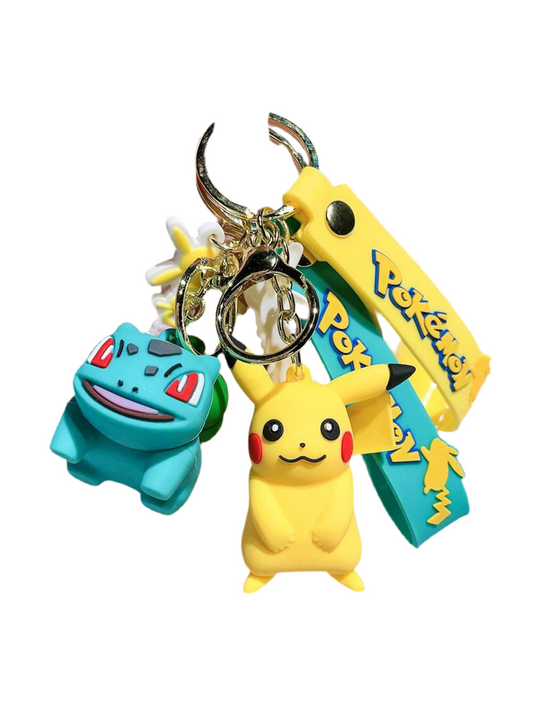 Pokémon Keychain Featuring Pikachu and Bulbasaur Figures