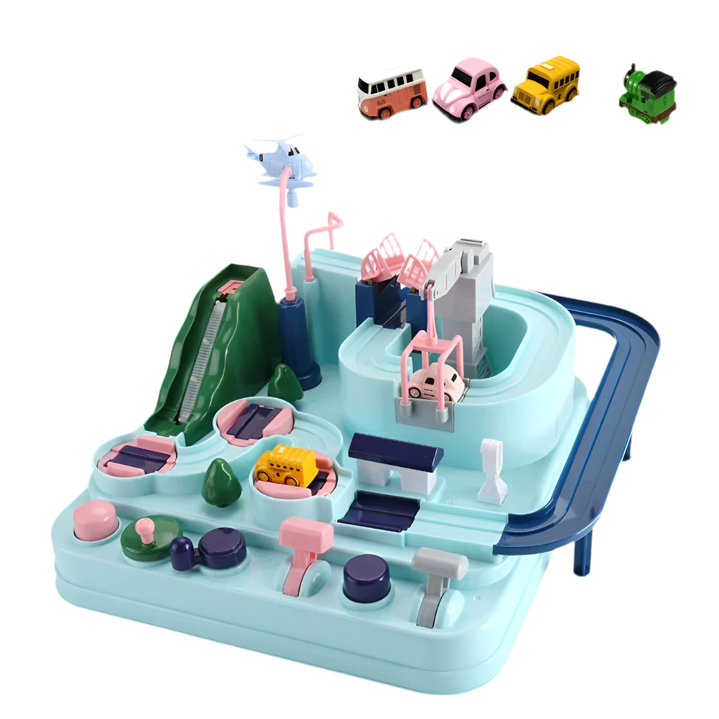Car Train Track Sets Racing Rail Model Educational Toys Children Adventure Game Mechanical Interactive Animals Space Rocket Toy B-Macaroon-4-car