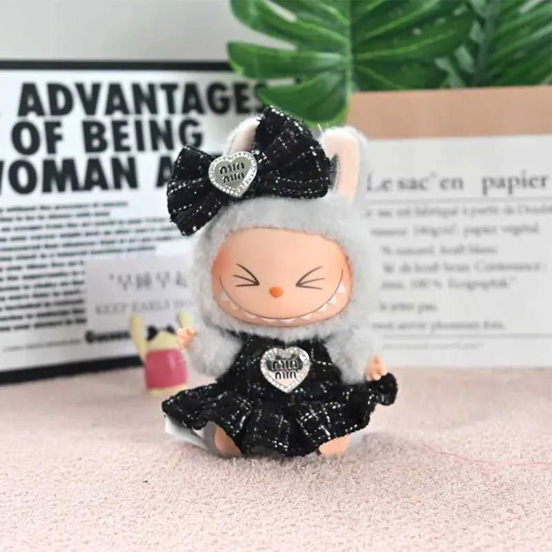 Luxury Clothes Set for 17cm Labubu Doll | Bow Headband & Accessory Outfit Chocolate