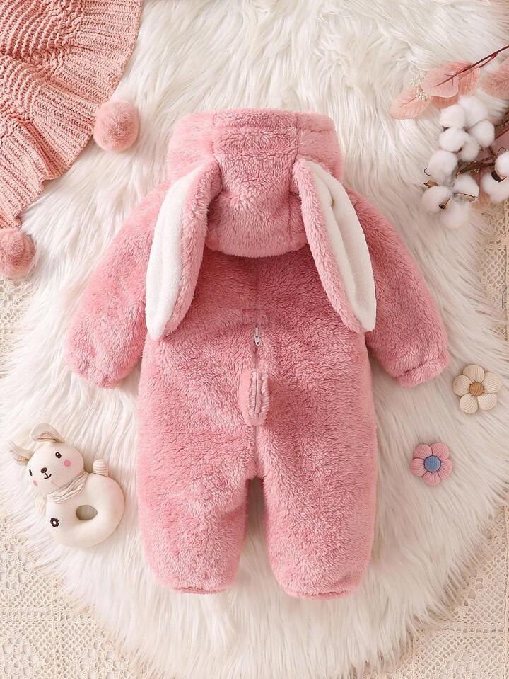 Baby Fleece Hooded Rabbit Romper – 3D Bunny Ears | Long Sleeve & Pants Set (Age Newborn-24M)