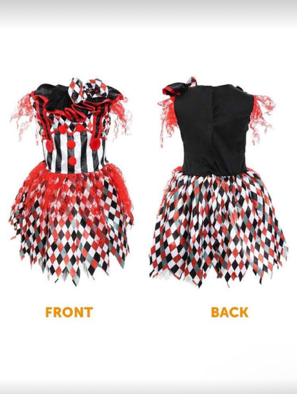 Girls Clown Costume Dress – Halloween Fancy Dress (Age 4-13 YRS)