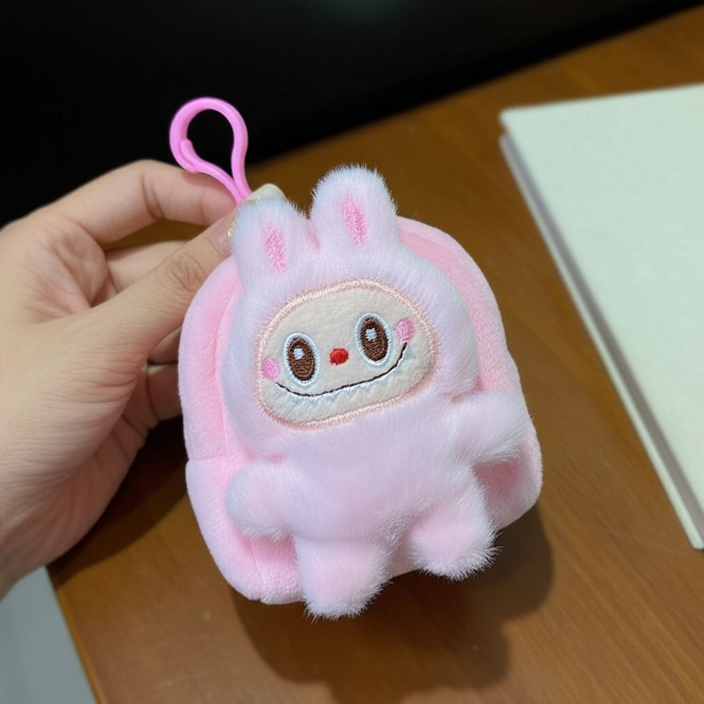 Labubu The Monsters – Plush Backpack Coin Purse | Mini Zipper Pouch Pink