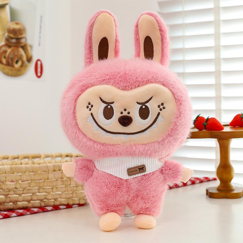 Plush Labubu Stuffed Toy with Scarfs 35cm | Cute Soft Plush Doll Pink