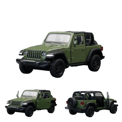 RMZ City 1/36 scale model of a Jeep Wrangler Rubicon Toy Car Green