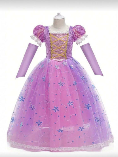 Girls Light-Up Princess Dress for Girls – Sleeved Halloween Cosplay Costume (Age 3Y-10Y)