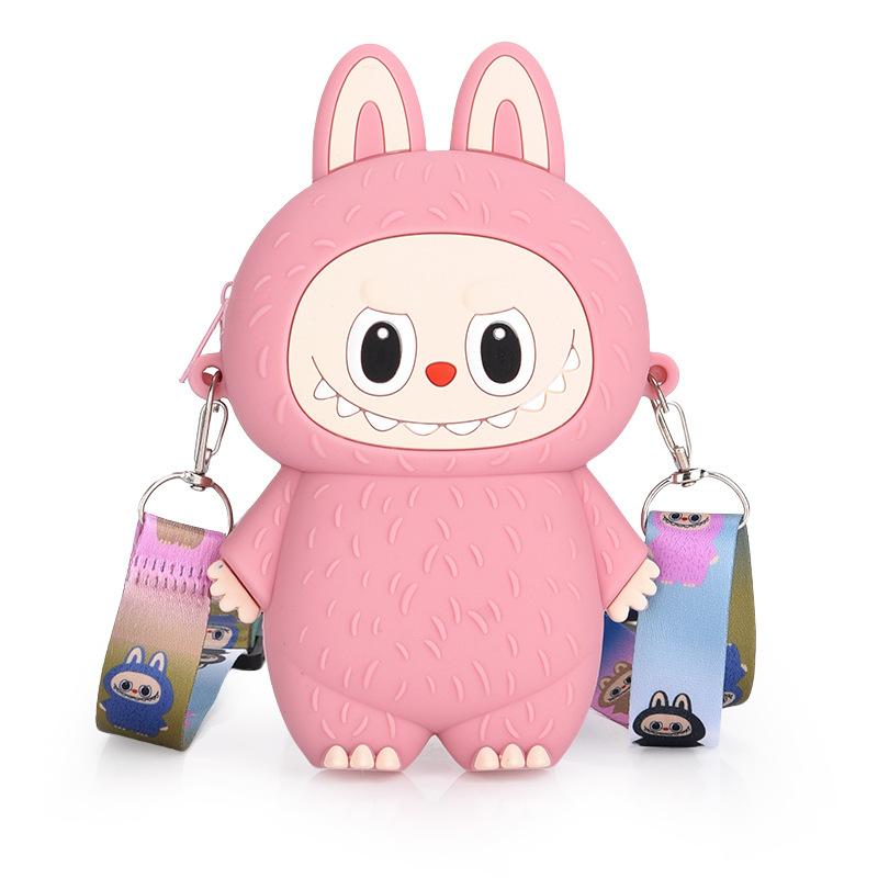 Labubu Macaron Mini Messenger Bag – Soft Silicone Coin Purse Pink