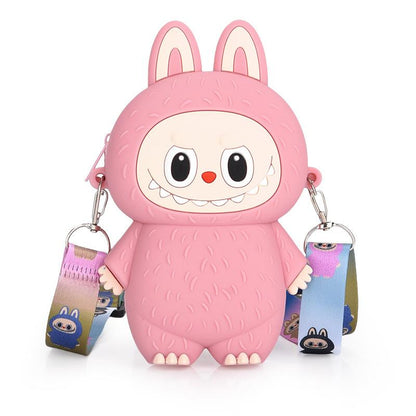 Labubu Macaron Mini Messenger Bag – Soft Silicone Coin Purse Pink