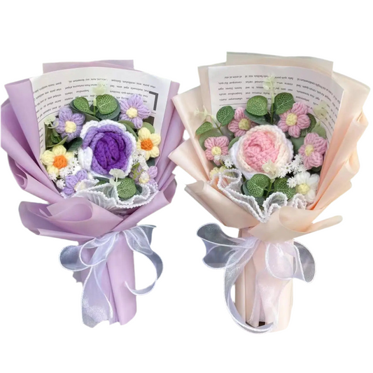 Plush Knitted Rose Sunflowers Carnations Crochet Flower Gift Bouquets