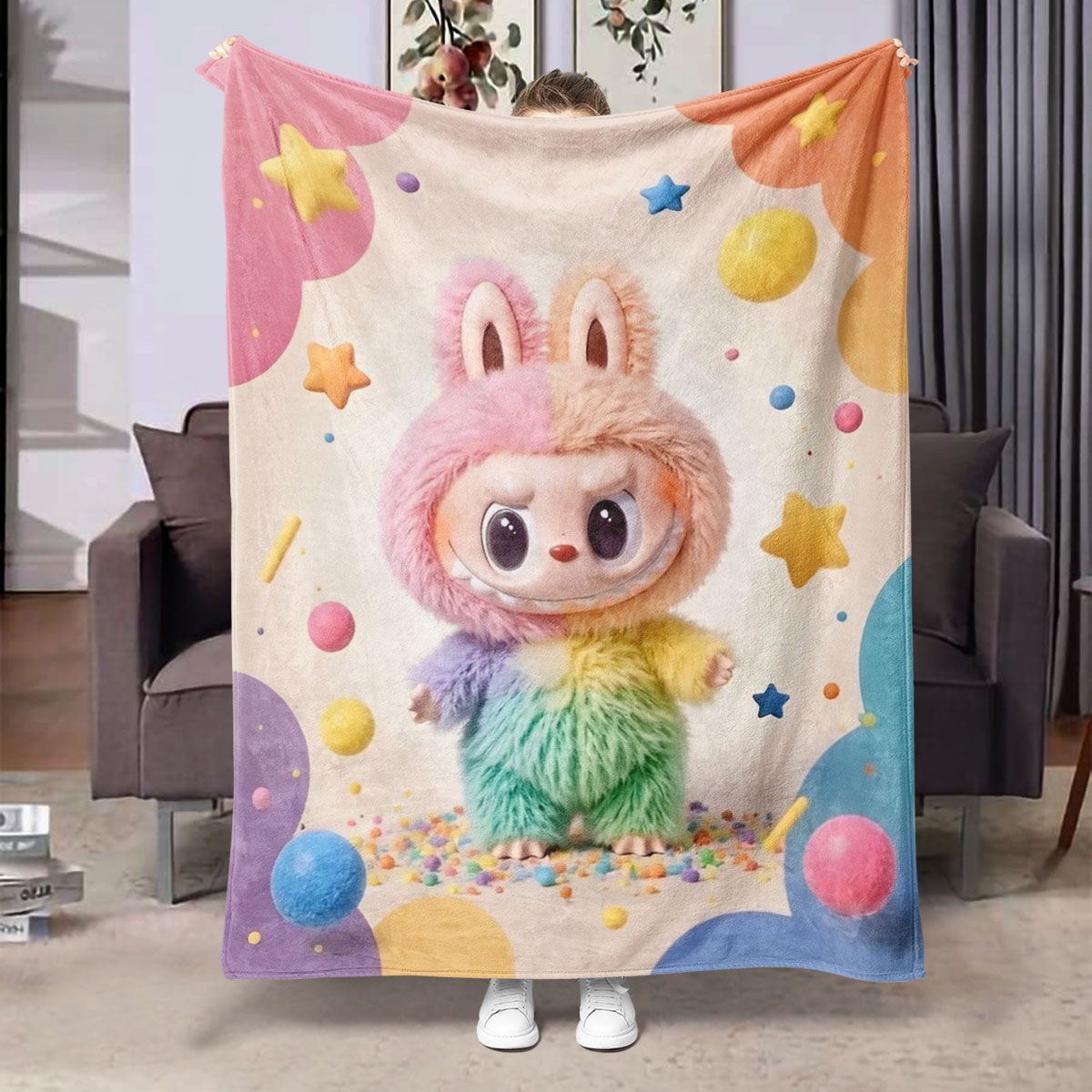 Labubu Flannel Blanket – Cozy All-season Nap Throw | Soft Plushie Pairing Multicolor A
