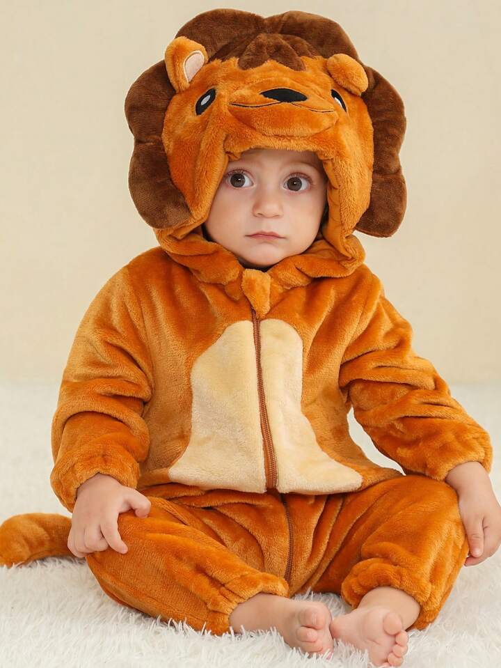 Baby Cartoon Jumpsuit Costume with Hat – Red Dragon, Lion, Dinosaur & Pink Cutie (Age Newborn-36 Month) Multicolor Lion