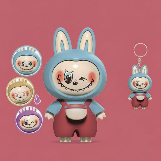 Labubu Face‑Changing 3D Bag Charm | Press‑to‑Change Expressions | Cute Keychain Toy Red