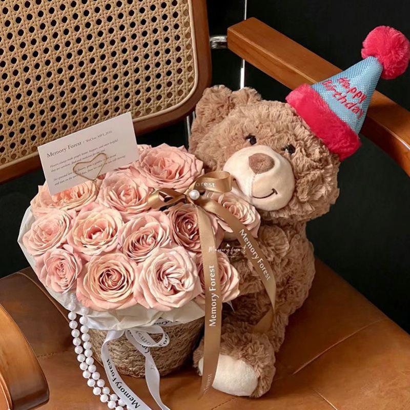 Birthday Scented Soap Flower Bear Bouquet - Gift for Girlfriend or Best Friend Khaki 17