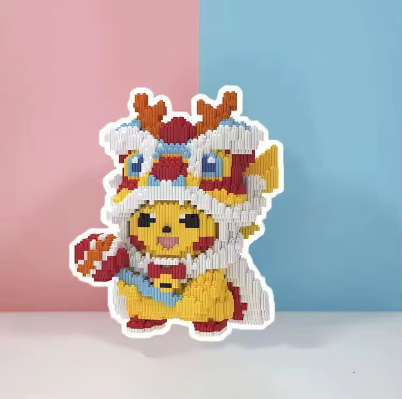 Red Lion Dance Pikachu Building Blocks – 600+ Pieces | Lunar New Year Edition Red