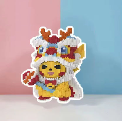Red Lion Dance Pikachu Building Blocks – 600+ Pieces | Lunar New Year Edition Red