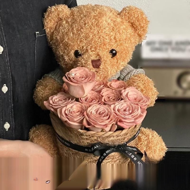 Birthday Scented Soap Flower Bear Bouquet - Gift for Girlfriend or Best Friend Khaki 9