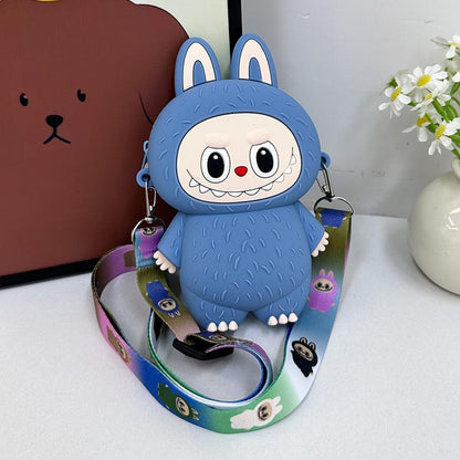 Labubu Macaron Mini Messenger Bag – Soft Silicone Coin Purse Blue