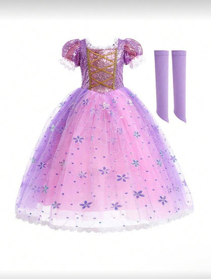Girls Light-Up Princess Dress for Girls – Sleeved Halloween Cosplay Costume (Age 3Y-10Y)