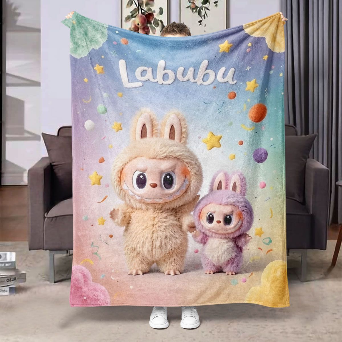 Labubu Flannel Blanket – Cozy All-season Nap Throw | Soft Plushie Pairing Multicolor C