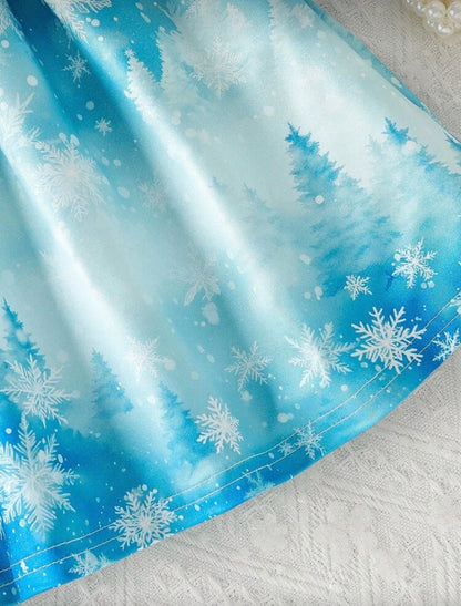 Girls Ice Princess Dress & Cape Set – 2-Piece Snowflake Cosplay Outfit (Age 4-7 YRS)